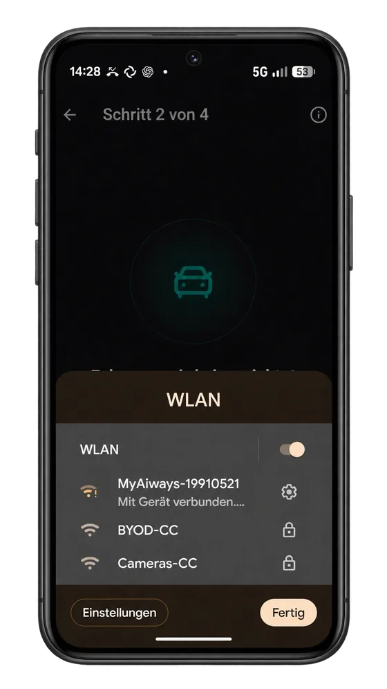 App: Fahrzeug-WLAN in den WLAN-Einstellungen auswählen